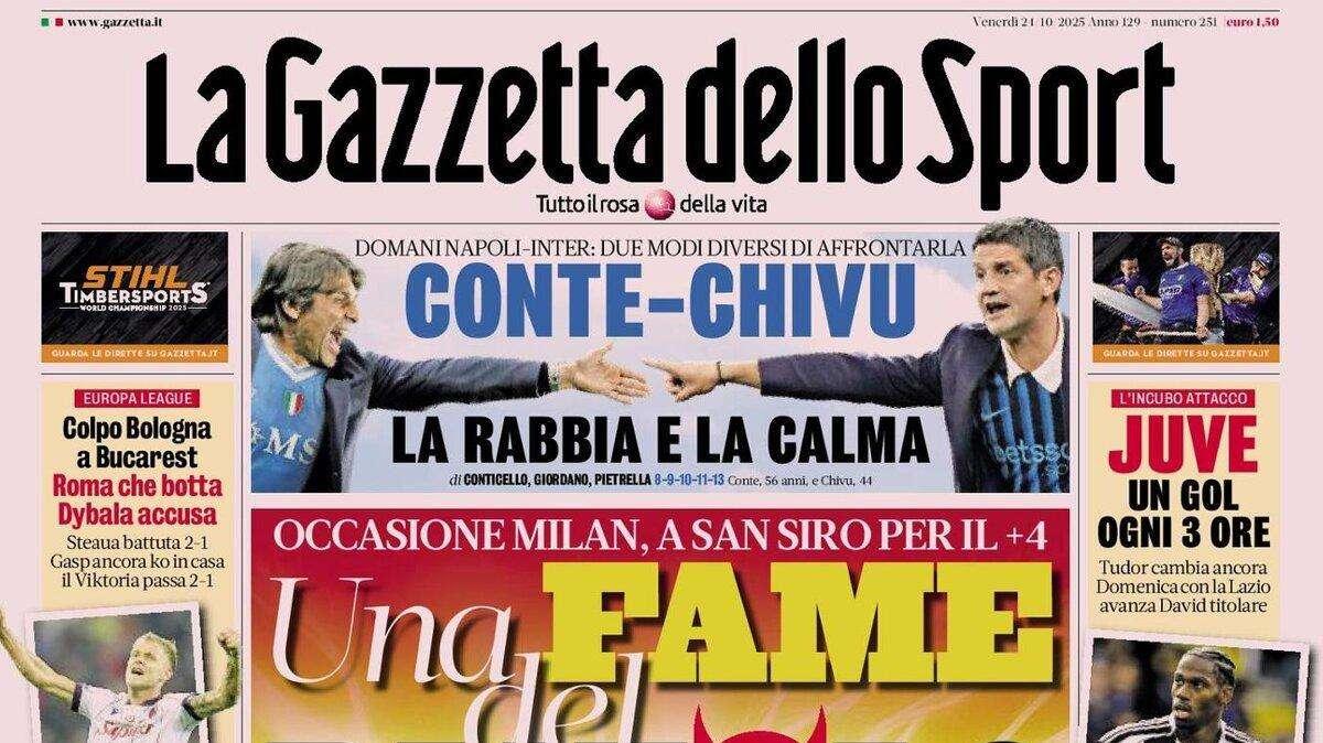 La Gazzetta dello Sport: "Conte-Chivu, la rabbia e la calma"