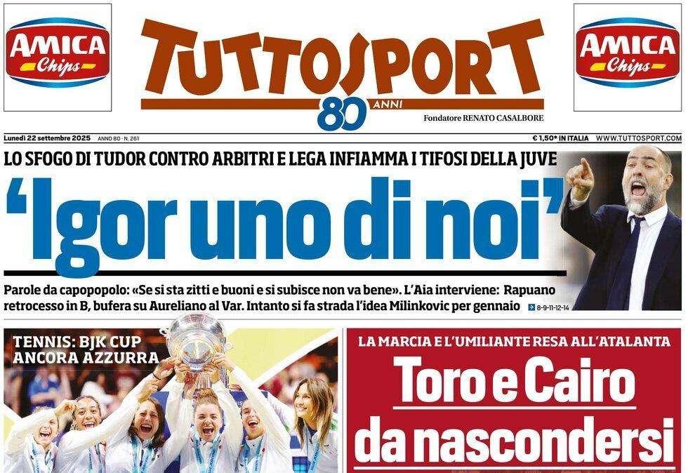 Tuttosport sugli sfoghi di Tudor: "Igor uno di noi"