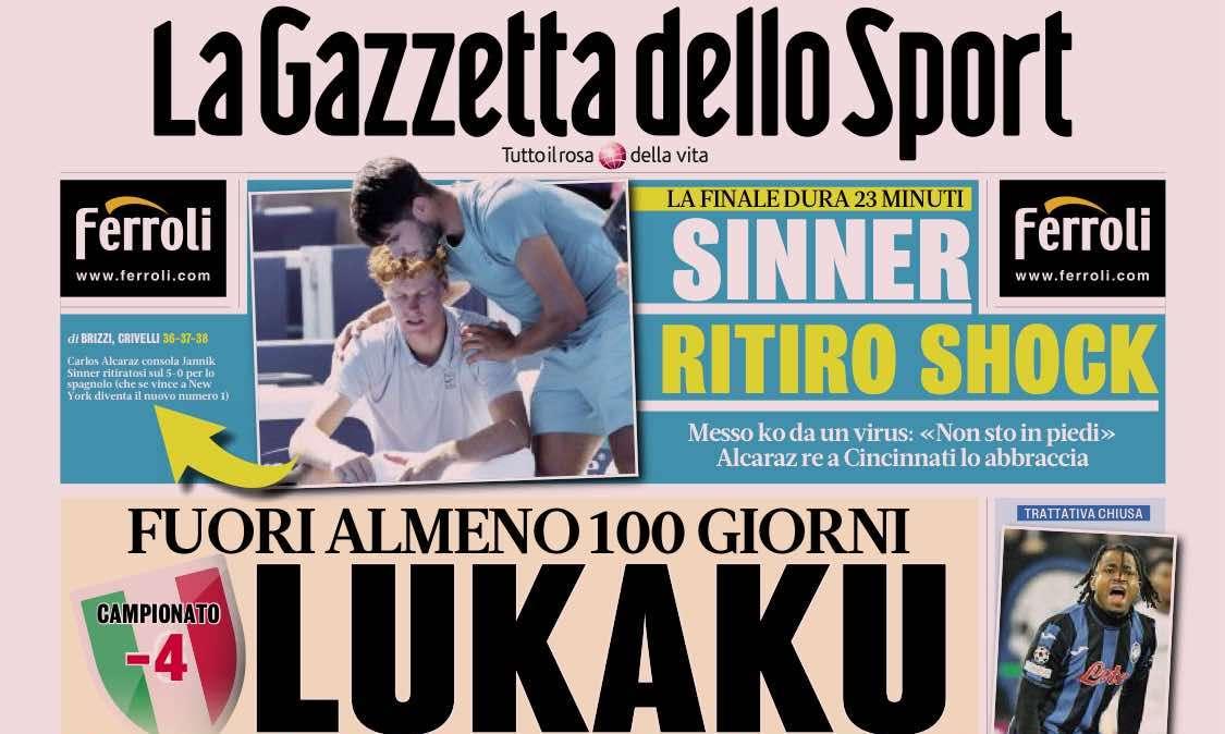 Gazzetta dello Sport: "Lukaku cambia tutto: fuori almeno 100 giorni"