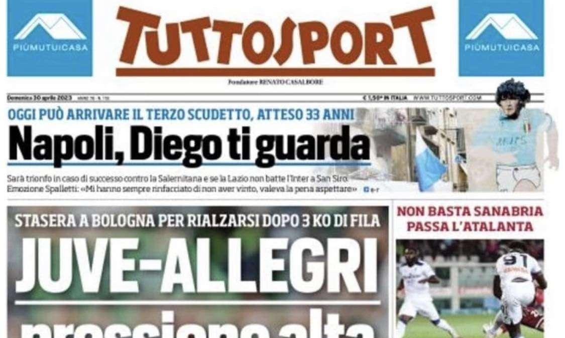 PRIMA PAGINA - Tuttosport: "Allegri, pressione alta. Napoli, Diego ti guarda"