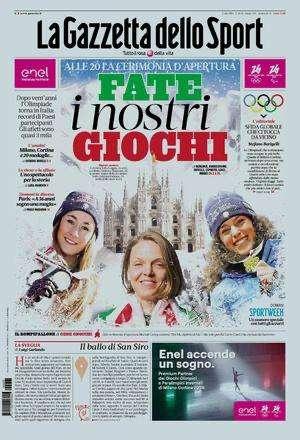 Niente Inter e Milan: oggi Olimpiadi a San Siro, La Gazzetta dello Sport: "Fate i nostri giochi" 