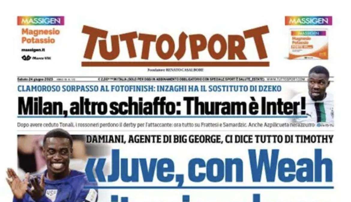 PRIMA PAGINA - Tuttosport: “Milan, altro schiaffo: Thuram è Inter!”
