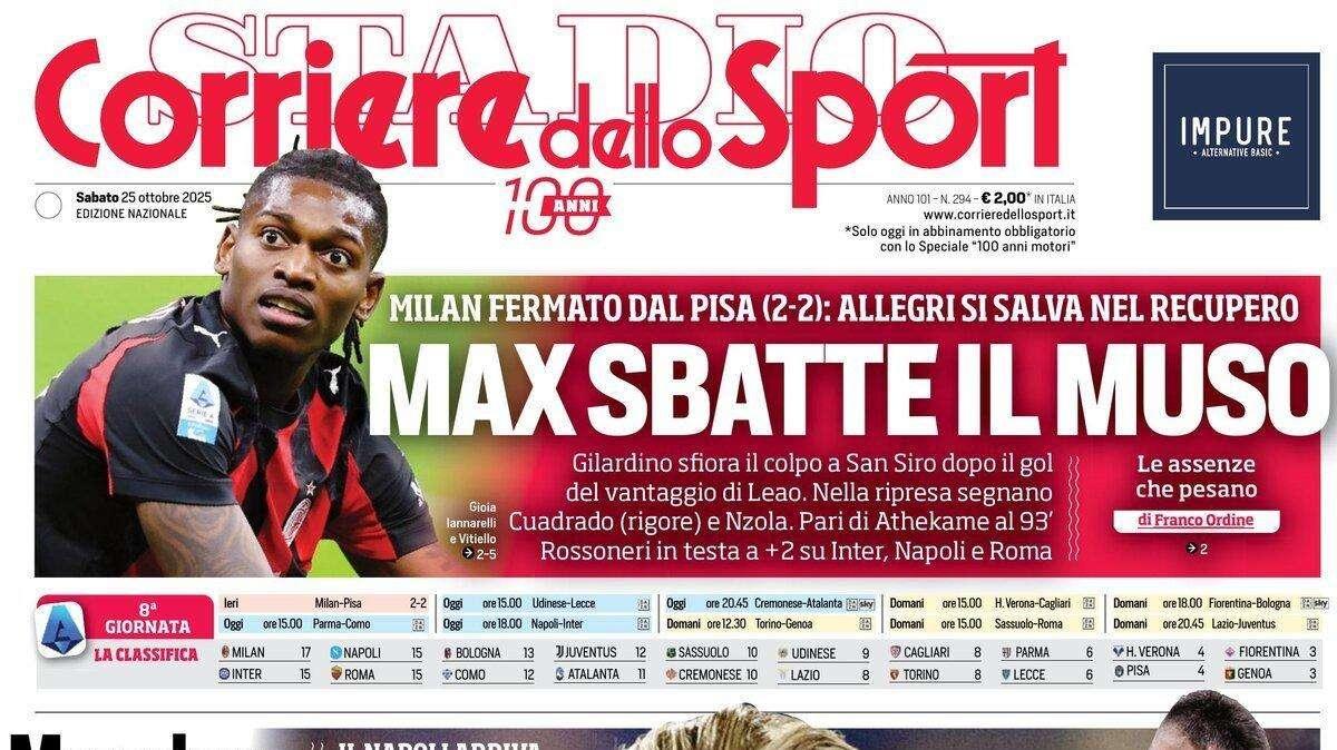 Corriere dello Sport: "Occhi su Conte, Max sbatte il muso"