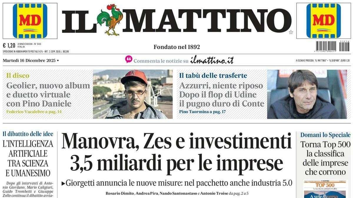 Il Mattino: "Azzurri, niente riposo. Dopo il flop di Udine il pugno duro di Conte"