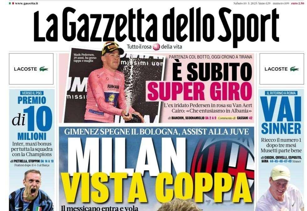 Gazzetta dello Sport: "Milan vista Coppa. Assist alla Juve"