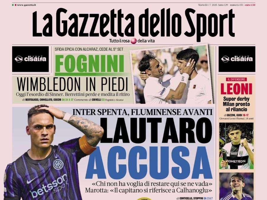 La Gazzetta dello Sport: "Inter spenta e Lautaro accusa"