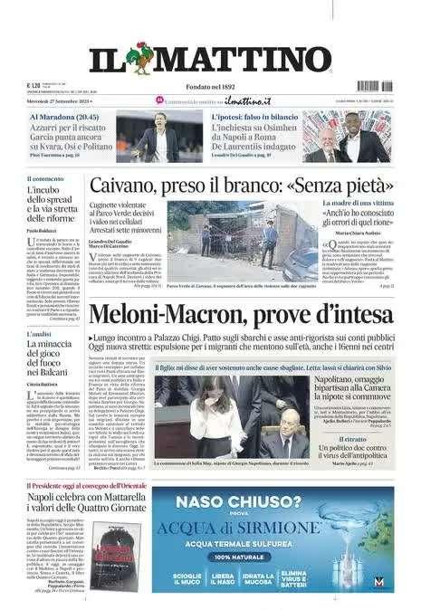 PRIMA PAGINA - Il Mattino: "In cerca del riscatto, Garcia si affida al tridente titolare"