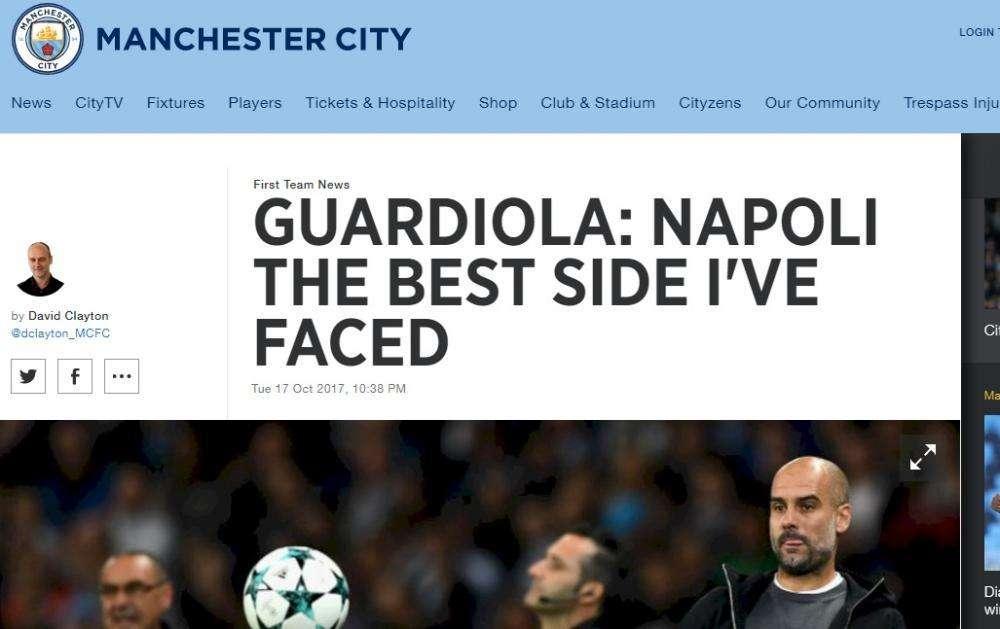 FOTO - "Il Napoli è la migliore squadra che abbia mai incontrato": anche il City titola con la frase di Pep