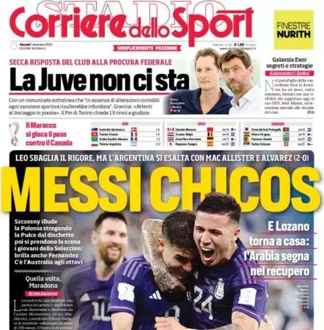 PRIMA PAGINA - CdS: "Messi Chicos. E Lozano torna a casa: l'Arabia segna nel recupero"