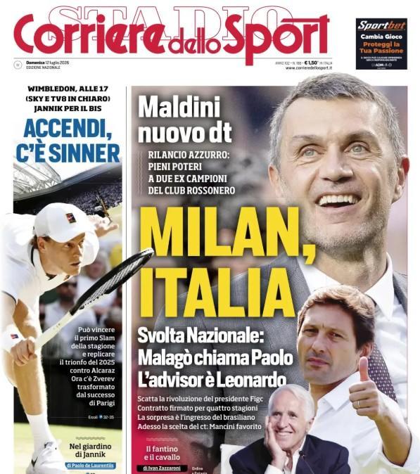 Svolta Nazionale! Corriere dello Sport: "Milan, Italia. Malagò chiama Maldini"