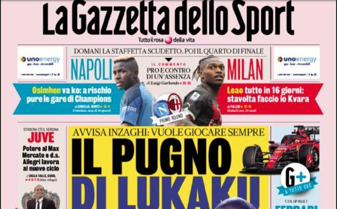 PRIMA PAGINA - Gazzetta: "Osimhen, a rischio pure le gare Champions! Leao: faccio io Kvara"
