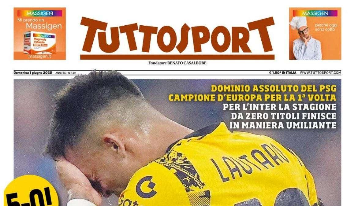 Il gioco di parole di Tuttosport in apertura: "DisINTERgrata"