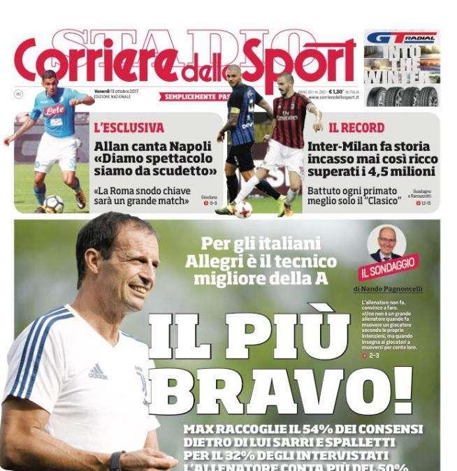 PRIMA PAGINA - Allan al CdS: "Diamo spettacolo, siamo da Scudetto! La Roma snodo chiave..."