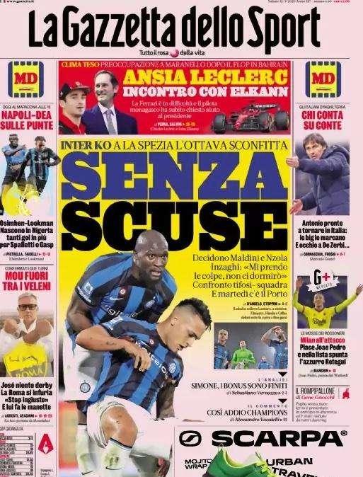 PRIMA PAGINA - Gazzetta: "Inter senza scuse! Inzaghi, i bonus sono finiti"