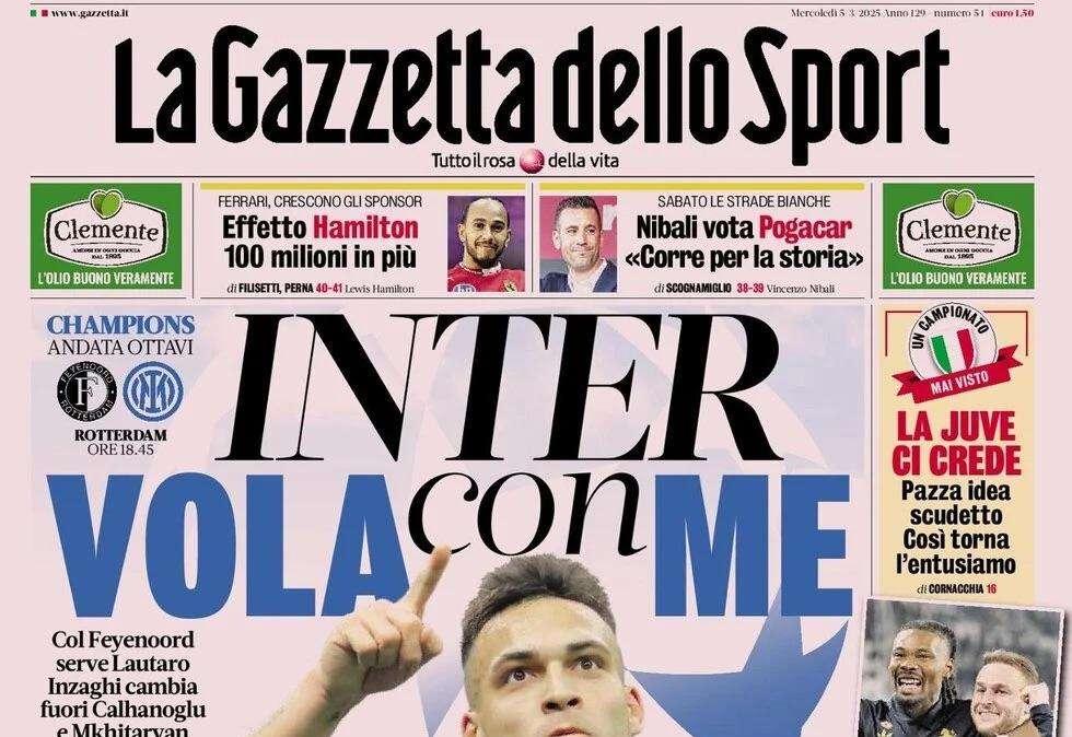 Gazzetta sull'unica italiana rimasta in Champions: "Inter, vola con me"