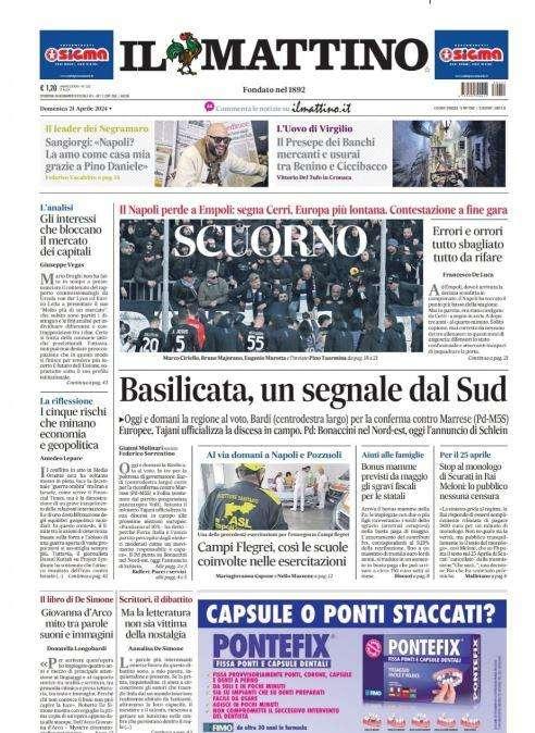 PRIMA PAGINA - Il Mattino: "Scuorno"