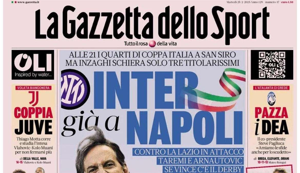 Gazzetta dello Sport: "Inter già a Napoli: stasera Inzaghi schiera solo 3 titolari"