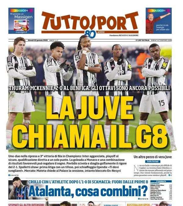 Tuttosport sulla Champions: "La Juve chiama il G8" 