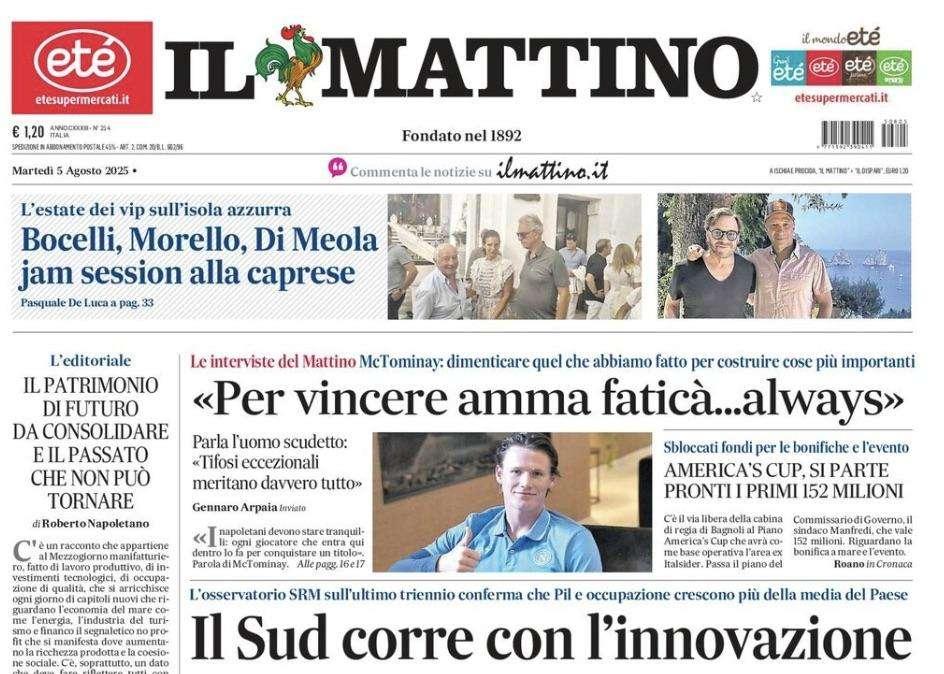 Il Mattino apre con l'intervista a McTominay: "Per vincere amma faticà always"