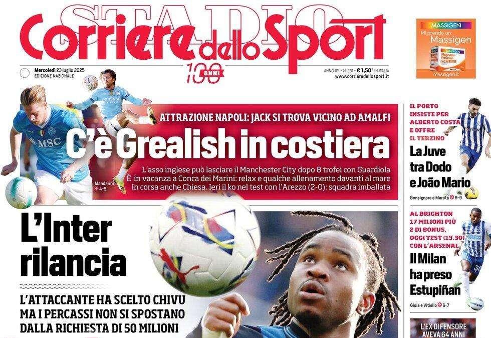Corriere dello Sport: "C'è Grealish in costiera. Attrazione Napoli: è vicino ad Amalfi"