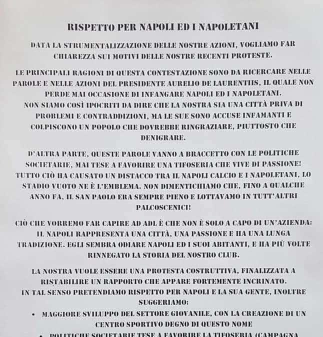 FOTO - Comunicato Ultras Curva B: "Protesta per ristabilire il rapporto incrinato col club. Non vogliamo spese folli ma abbiamo suggerimenti..."