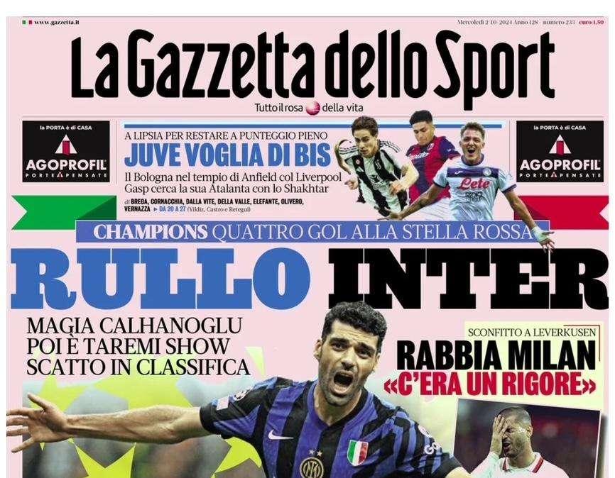 Gazzetta dello Sport: "Rullo Inter, rabbia Milan"