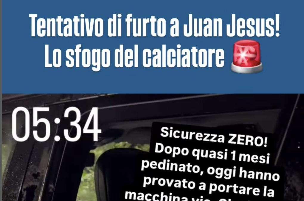 Vetri auto in frantumi per tentativo di furto, Juan Jesus: "Fate vomitare, sicurezza zero!"