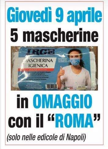 Grande iniziativa del quotidiano Roma: oggi col giornale in omaggio 5 mascherine