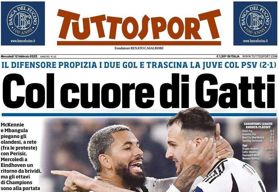 Tuttosport esalta la Juve di Champions: "Col cuore di Gatti"