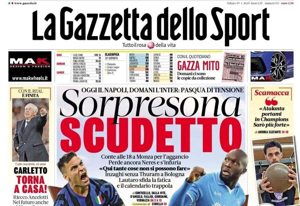 Gazzetta dello Sport: "Sorpresona Scudetto, Pasqua di tensione"