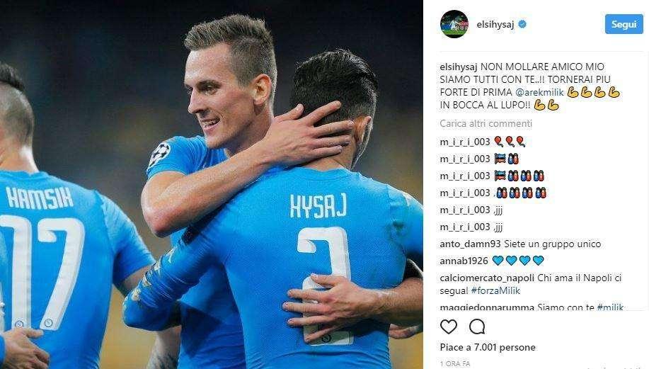 FOTO - Hysaj, messaggio per Milik: "Non mollare amico mio, tornerai più forte di prima!"