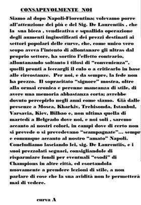 FOTO - Duro volantino Curva A contro ADL: "Senza stile e memoria corta, i prezzi non ci allontanano! Dovrebbe saperlo..."
