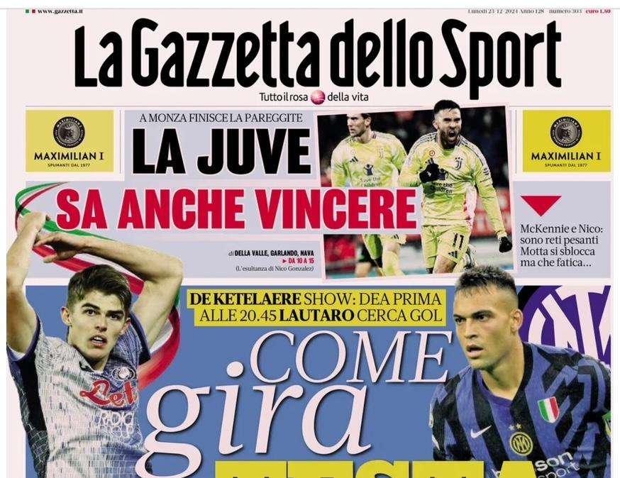 Gazzetta: "Come gira la testa. L'Atalanta risponde al Napoli"