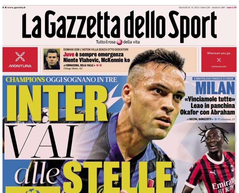 Gazzetta dello Sport sulla Champions: "Inter vai alle stelle"