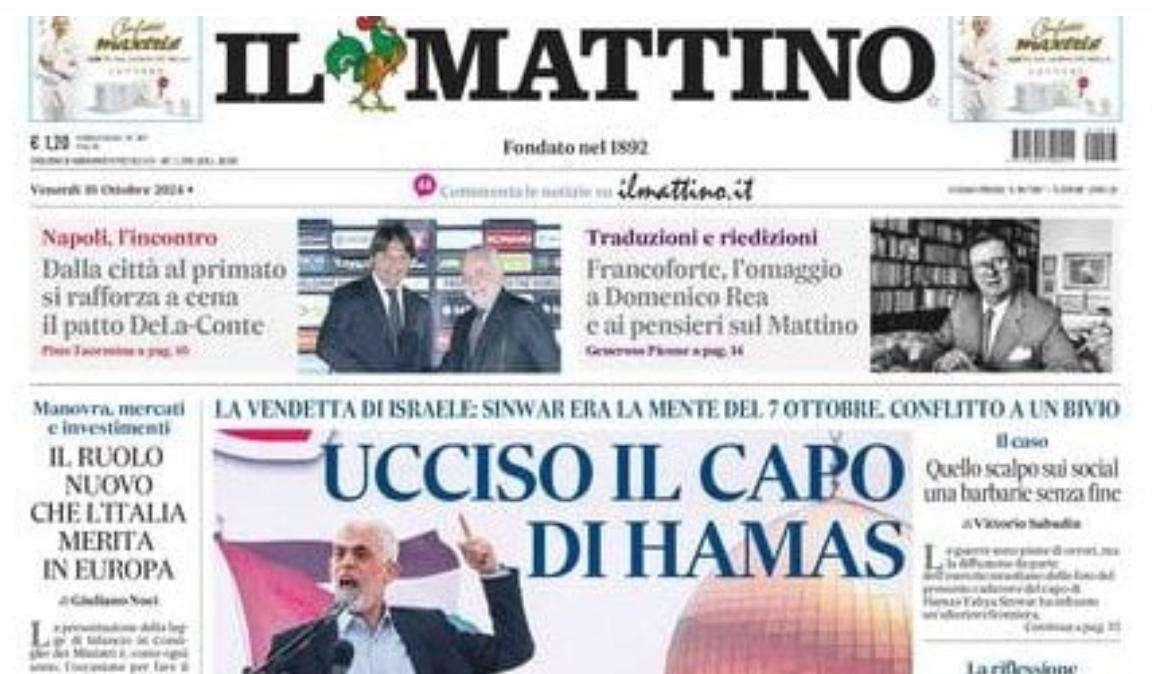 Il Mattino: “Dalla città al primato: si rafforza a cena il patto DeLa-Conte” 