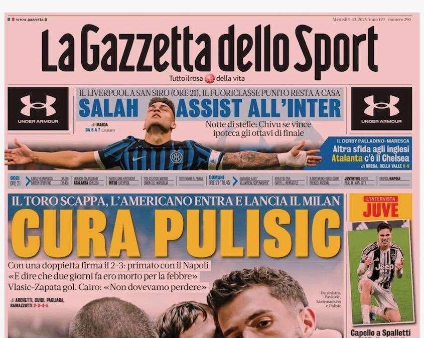 La Gazzetta dello Sport: "Cura Pulisic. Milan primo con il Napoli"