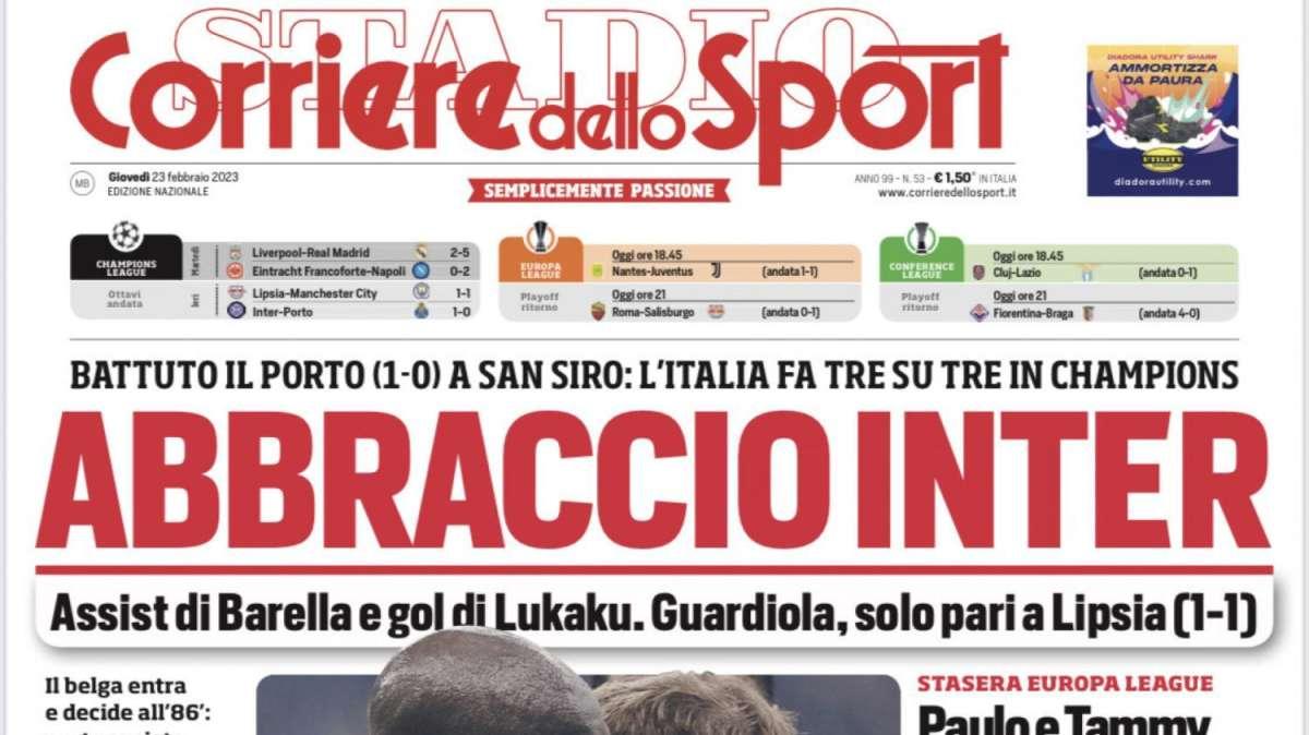 PRIMA PAGINA - Corriere dello Sport: "Abbraccio Inter"