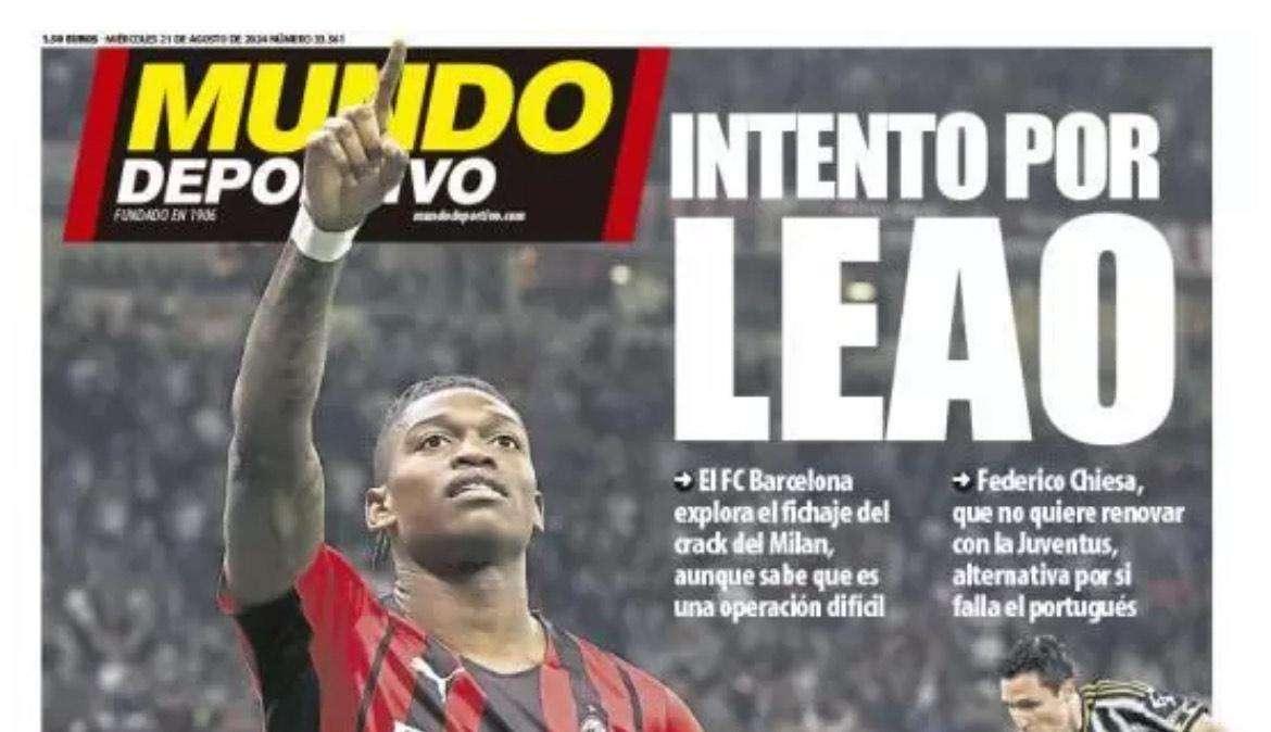 Mundo Deportivo fa tremare il Milan: "Barcellona, assalto a Rafa Leao!"