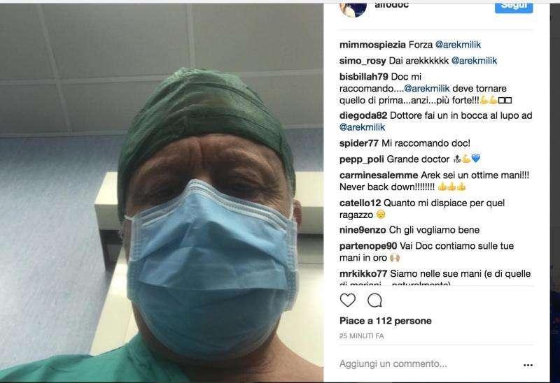 FOTO - De Nicola posta un selfie dalla sala operatoria: Milik sotto ai ferri