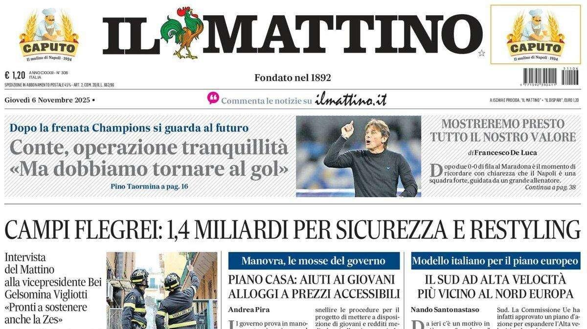 Il Mattino: "Conte, operazione tranquillità: 'Ma dobiamo tornare al gol'"