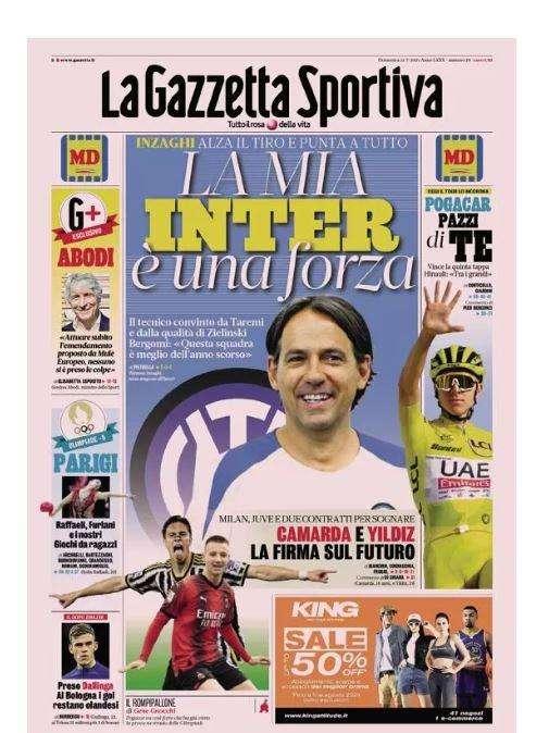 Gazzetta apre con le parole di Inzaghi: "La mia Inter è una forza"