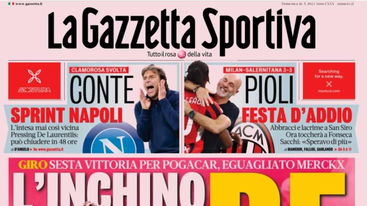 Gazzetta in taglio alto: "Conte, sprint Napoli"