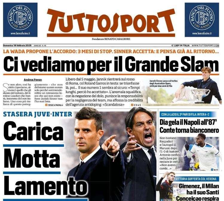 Tuttosport verso Juventus-Inter: "Carica Motta, lamento Inzaghi"