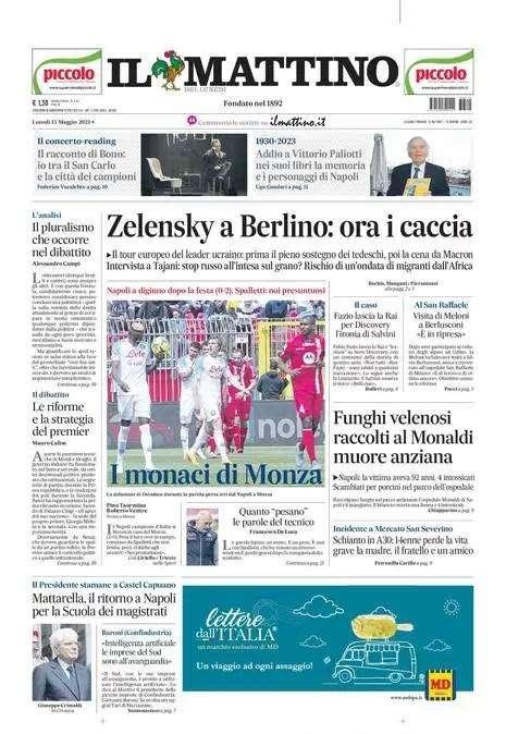 PRIMA PAGINA - Il Mattino: "I monaci di Monza"