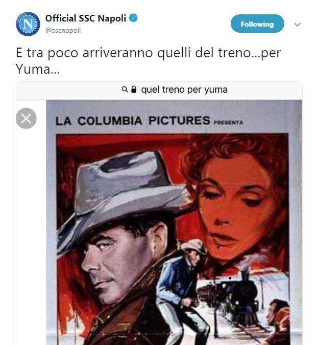 "Quel treno per Yuma", la citazione nel tweet del Napoli scatena i tifosi: tre indizi che portano a James?