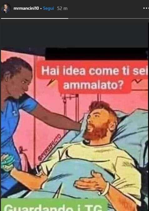 "Come ti sei ammalato? Guardando i tg", bufera sul Ct Mancini che pubblica la vignetta negazionista