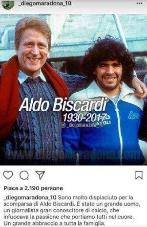 FOTO - Maradona ricorda Biscardi: "Grande uomo e conoscitore di calcio, infuocava la passione"