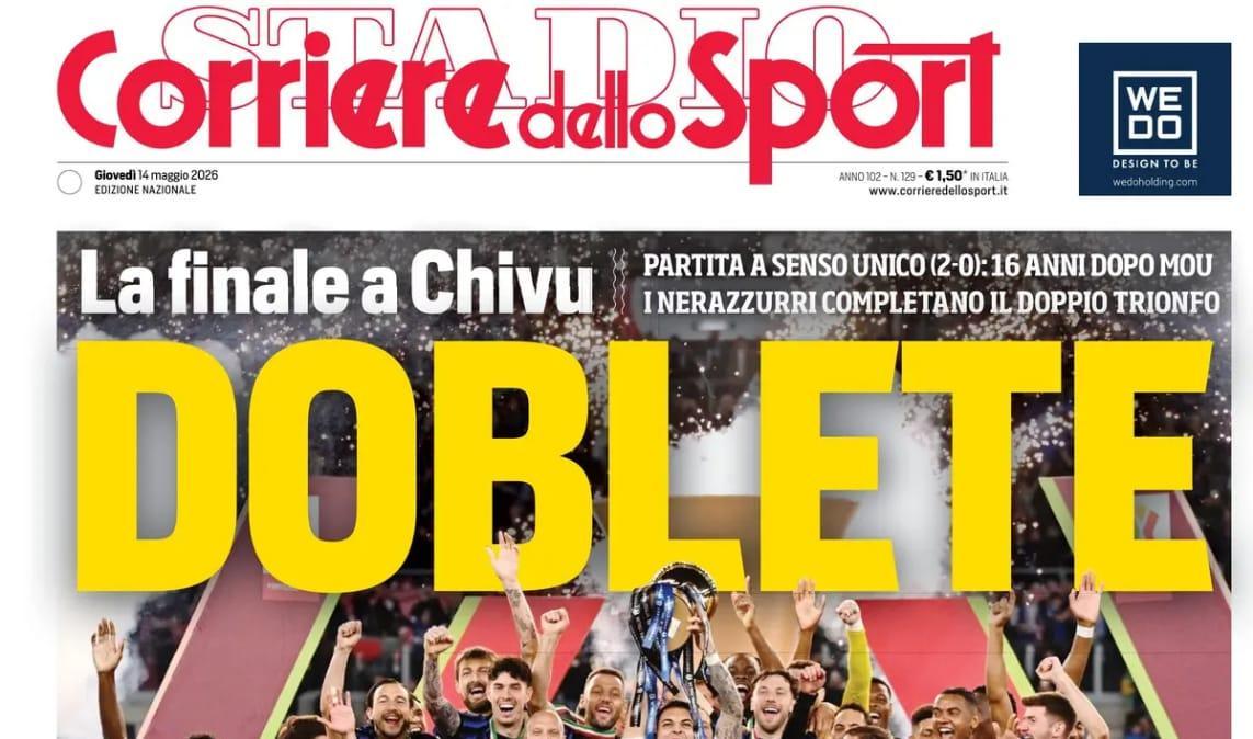 Inter in trionfo, Corriere dello Sport: "Dominio, scudetto e coppa. Crollo Lazio"