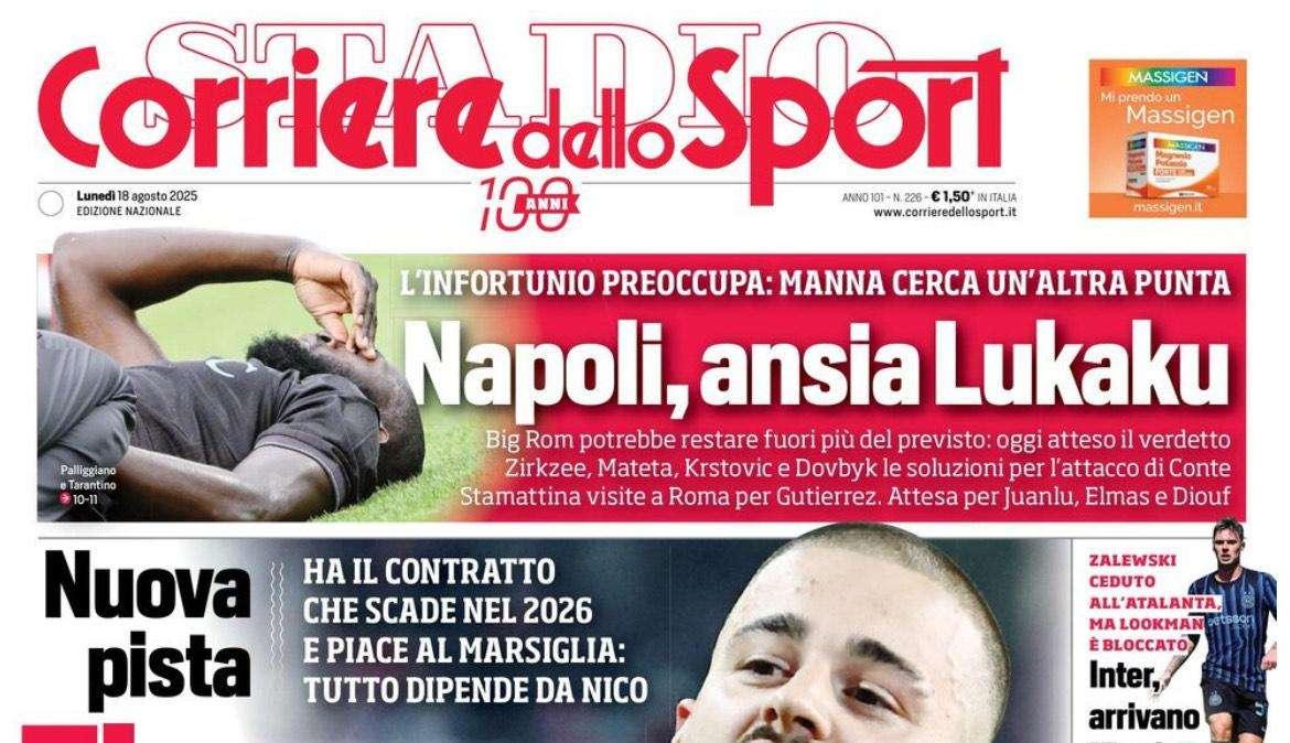 Corriere dello Sport su Lukaku: "Quattro nomi sulla lista del Napoli"
