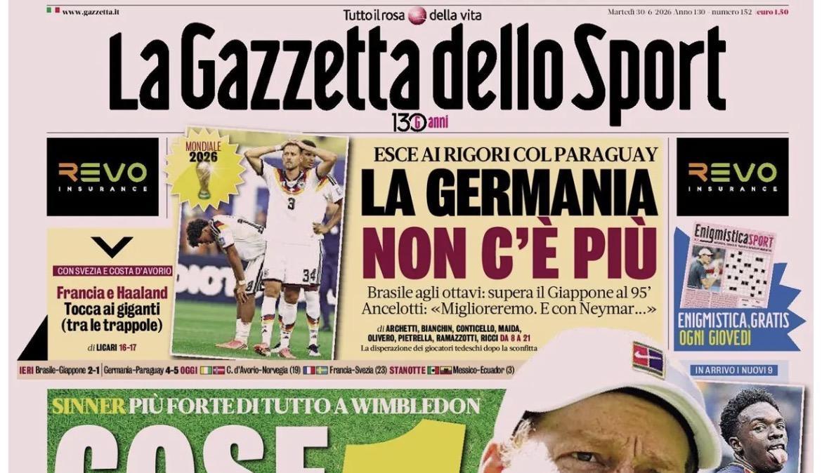 Mondiali 2026, La Gazzetta dello Sport: "La Germania non c'è più"